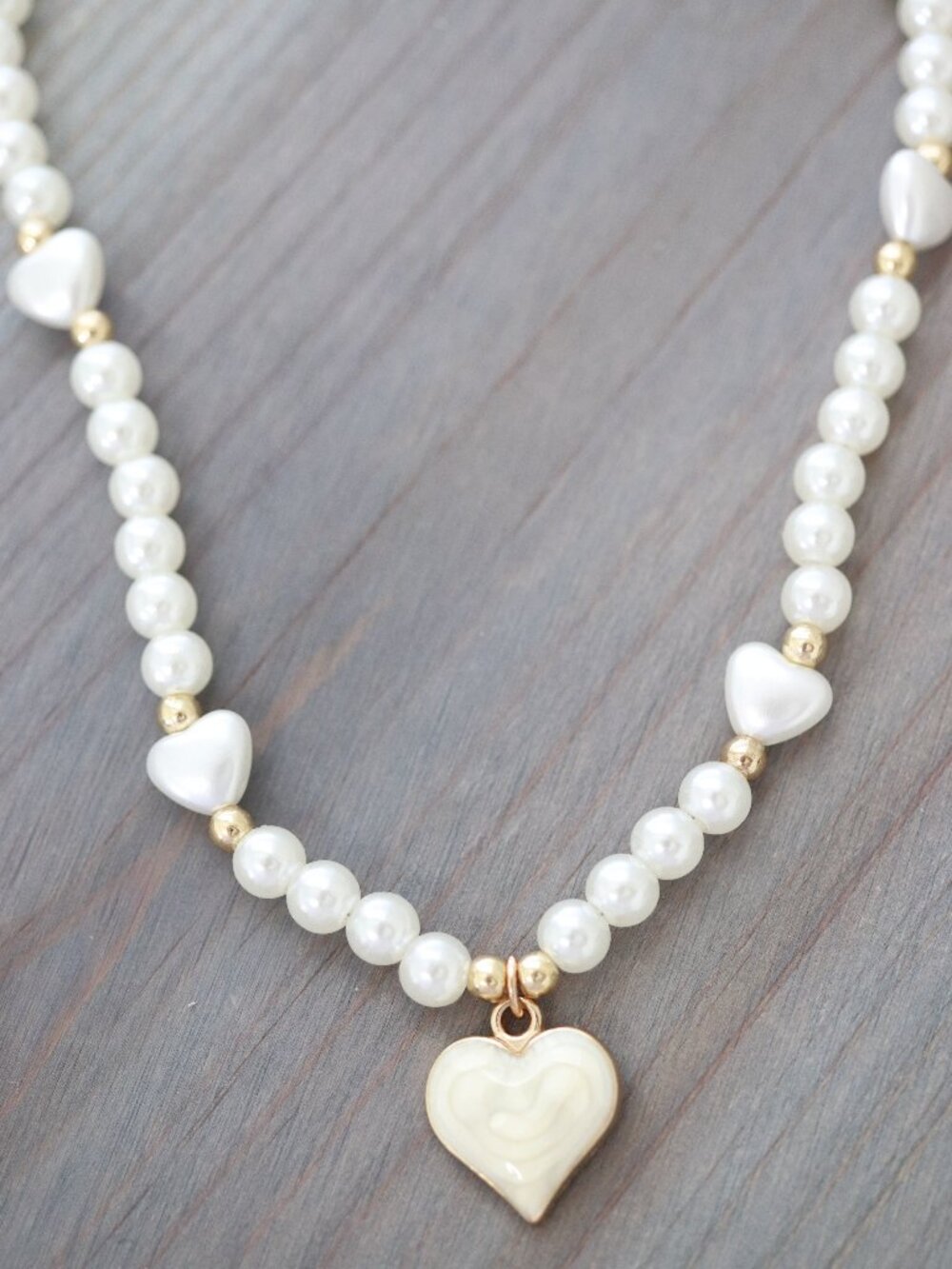 Heart Mother of Pearl Pendant in Beads Chain Style Necklace 18k Gold Plated
